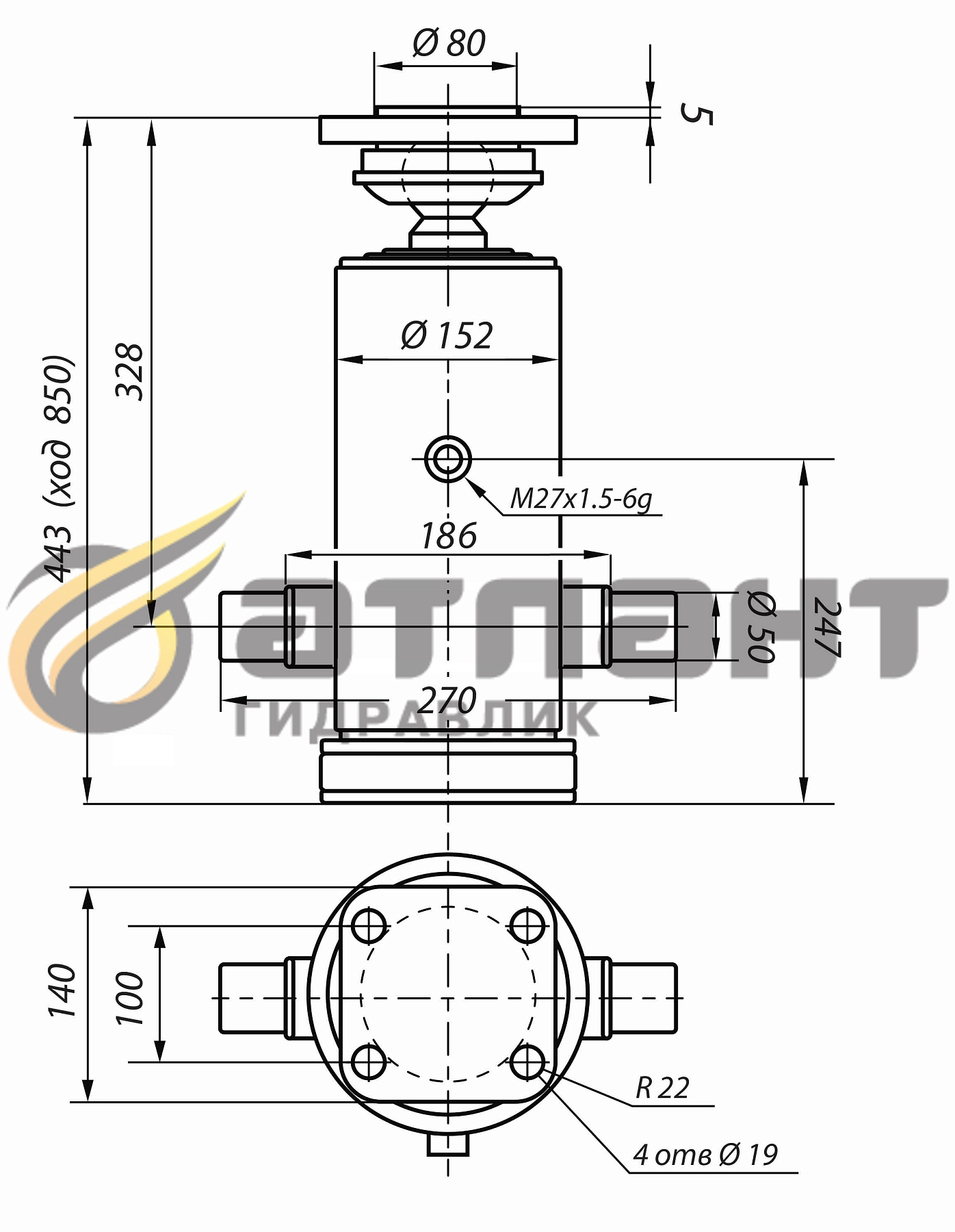 Гидроцилиндр подъема кузова 45143 10тн 4шт (АТЛАНТ Гидравлик)